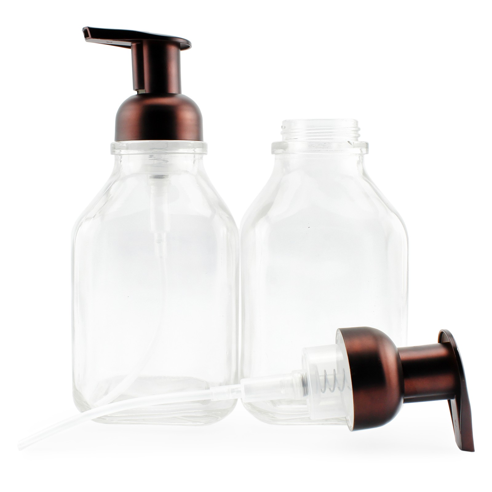 16oz Square Glass Foaming Soap Dispenser 2pk Clear Foamer Bottle w/Bronze Pump