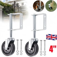 2 x SPRING LOADED HEAVY DUTY GATE WHEELS farm timber door 4" swivel wheel fence