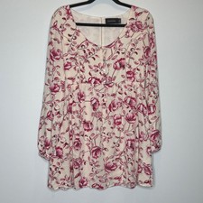 MINKPINK Floral Cottagecore Feminine Mini Dress Long Sleeved  Pink Cream M