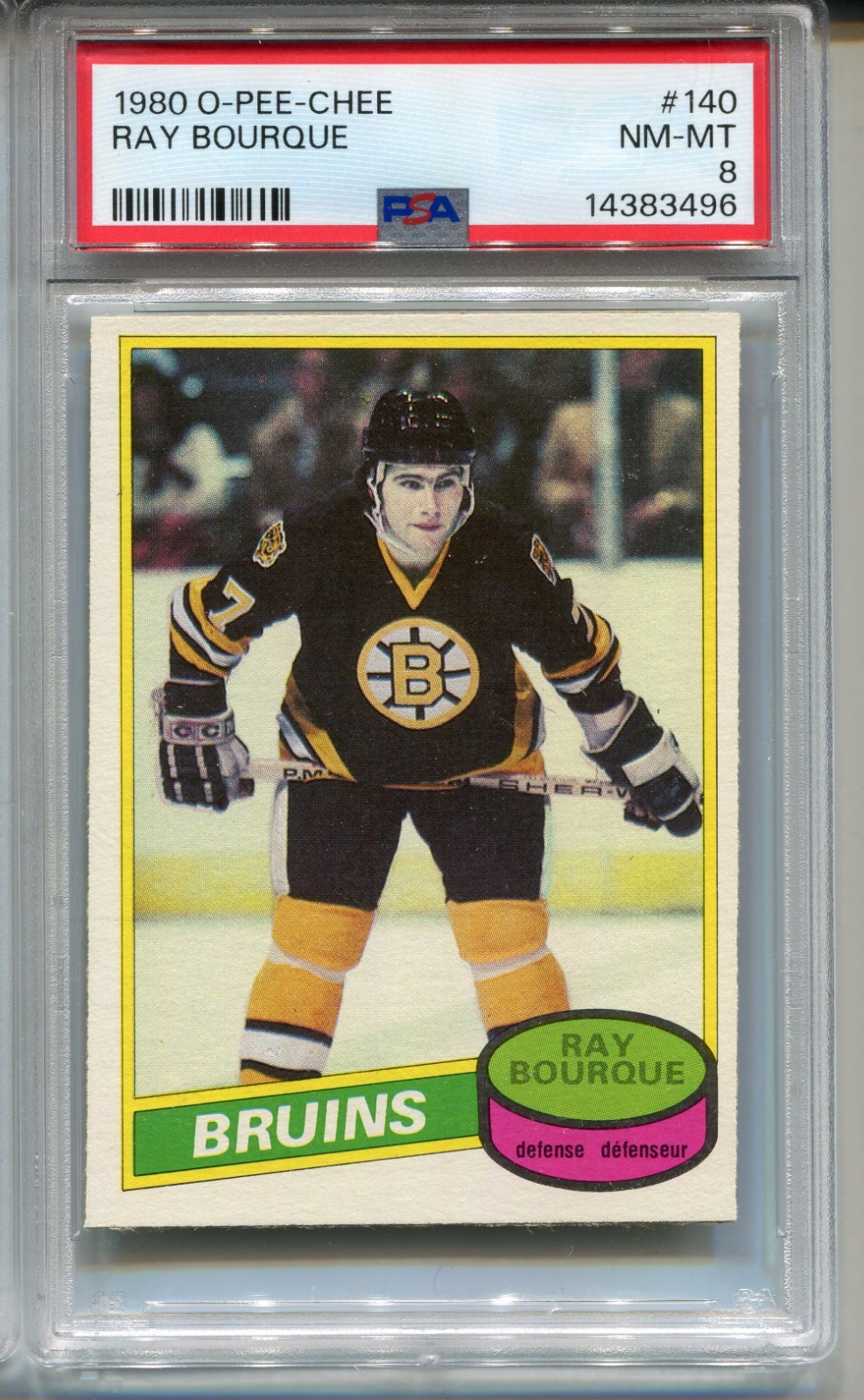 1980 OPC Ray Bourque Rookie Card PSA 8 NM MINT Graded O-Pee-Chee Hockey #140