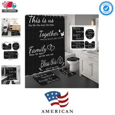 4Pcs Family Shower Curtain Sets with Non-Slip Rugs, Toilet Lid Cover and Bath...