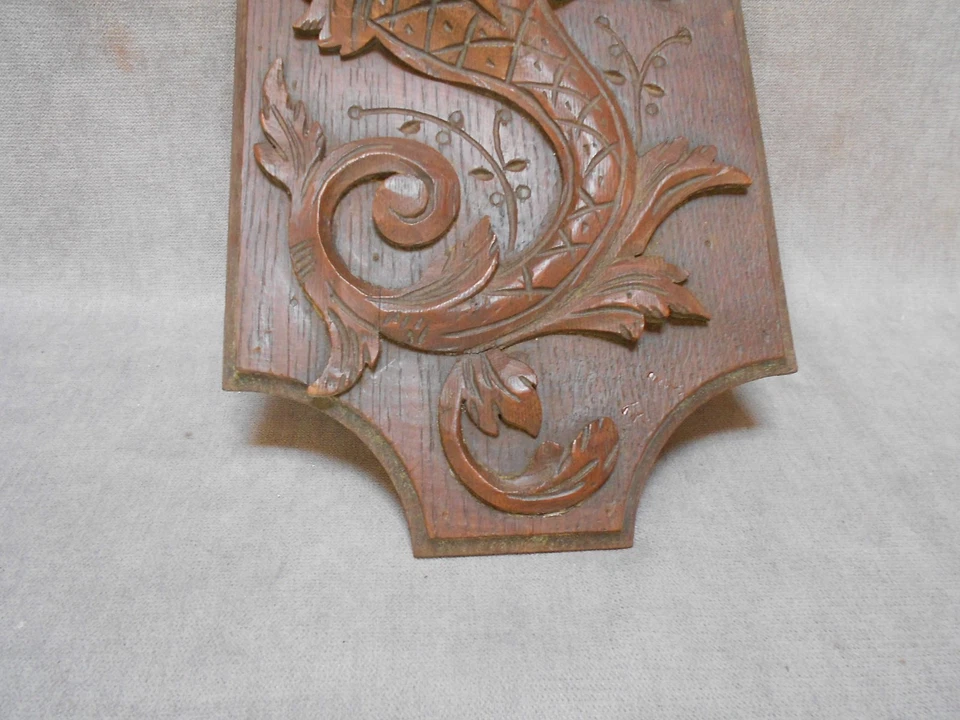 Plaque Porte ancienne en bois sculpté Volutes et Corne d'Abondance 38 cm H - Photo 4/4