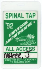 Spinal Tap All Access Laminated Backstage Pass - 1992 Universal Amphitheater