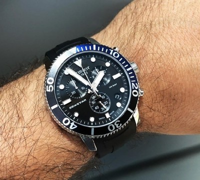 NEW TISSOT MENS WATCH SEASTAR 1000 CHRONOGRAPH BLACK RUBBER STRAP & BLACK DIAL