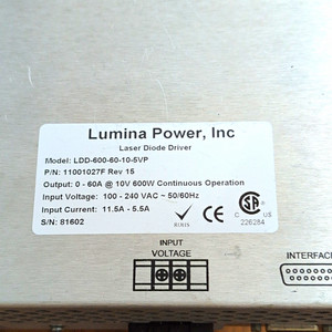 Lumina Power, Inc Laser Diode Driver LDD-600-60-10-5VP 600W 10V 60A 100-240VAC