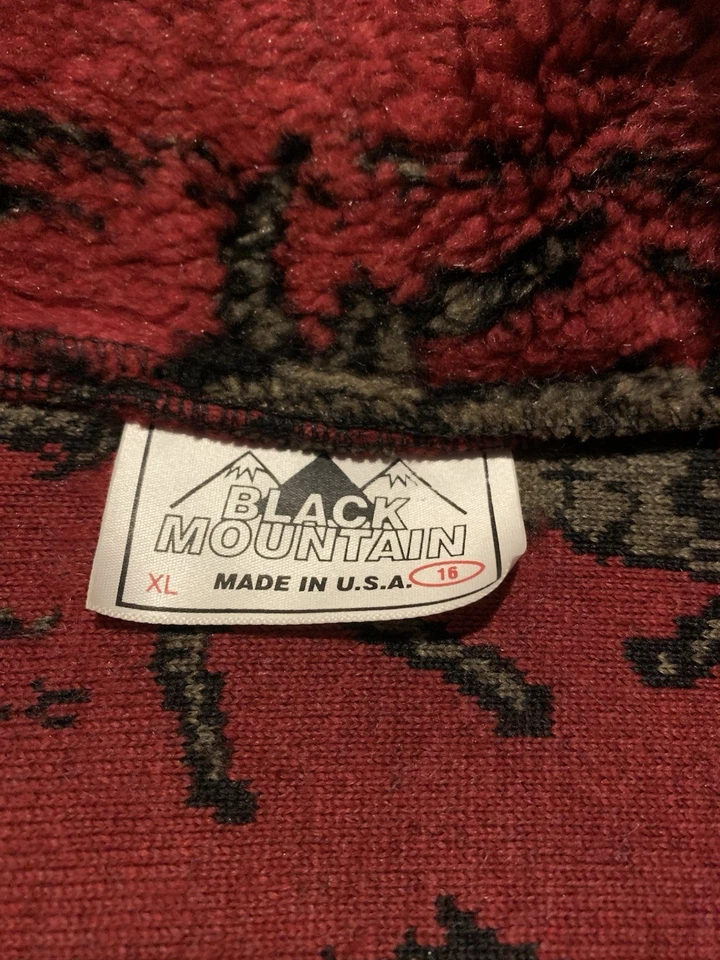 Vintage Black Mountain Fleece Jacket Kids XL 16 Red All Over Horse Full Zip 90s - Image 2 of 4