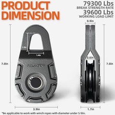 Forged Snatch Block 18 Ton Work Load Extreme Recovery Winch Pulley System.