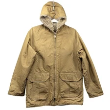 Woolrich Vintage Fur Lined Jacket Mens Small Tan Hooded 60/40 Parka Zip