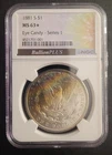 1881S Morgan Dollar NGC MS63star $1 Silver Coin San Francisco. rainbow tone