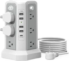 Surge Protector Power Strip Tower, USB C Port, Extension Cord, AC Outlets, Home