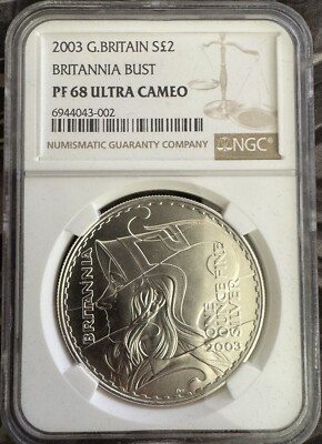 2003 Royal Mint 1oz Silber PP Britannia £2 Münze NGC Graded PF68 Ultra Cameo