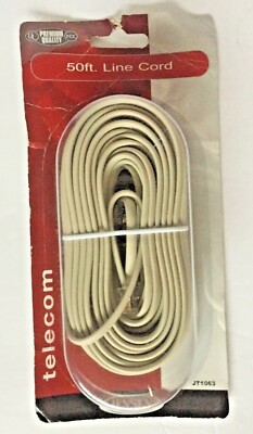 JENSEN TELECOM 50 FOOT LINE CORD IVORY JT1063 PREMIUM QUALITY PHONE CORD NOS