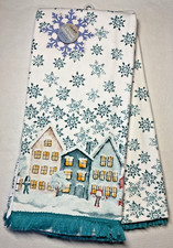 COLORDRIFT KITCHEN TOWELS 2 HOUSES SNOWFLAKES BLUE 18 X 28 100COTTON TERRY NIP