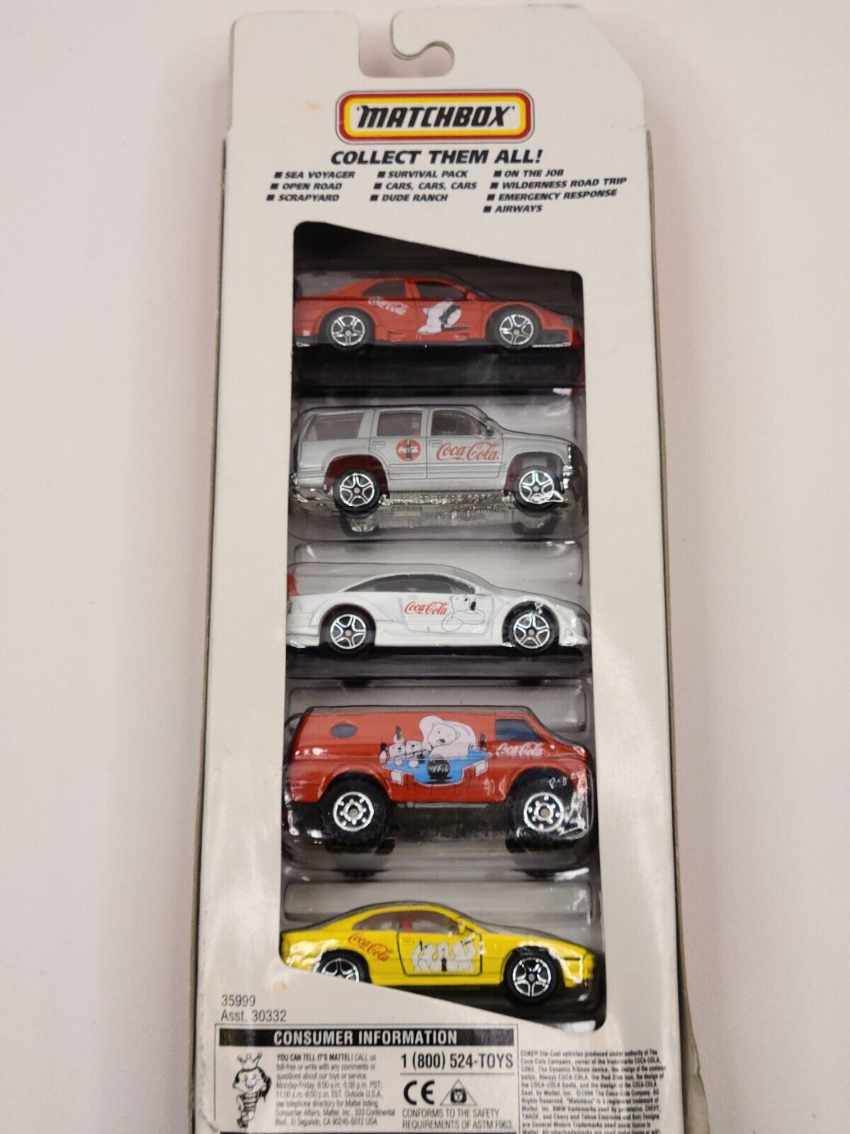 1998 5 Pack Gift Set Of Coca Cola Matchbox Cars Mattel Wheels # 35999 NIB New 