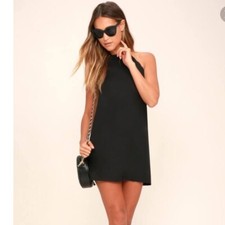 NWT Lulus Endlessly Enduring Scalloped Neckline Cocktail Dress Black LBD Size XS