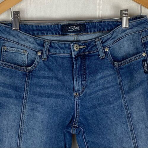 Silver AIKO Denim Jeans Fray Ankle Hem Front Seam Size 30 10 Crop - Picture 3 of 9