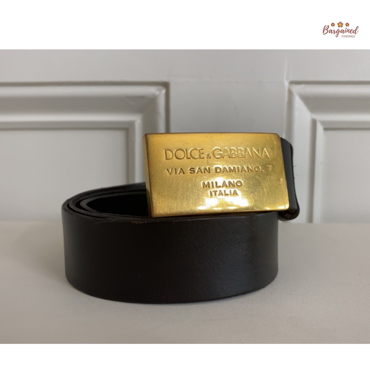 Authentic Dolce & Gabbana Dark Brown Leather Gold Logo Plaque