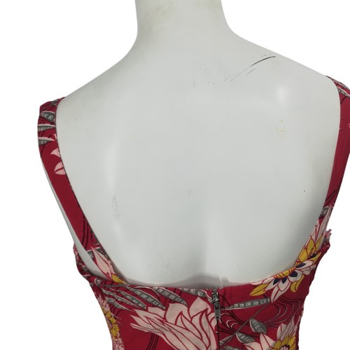 Trashy Diva Faux Tie Front Floral Retro Pinup Tank Top Size 10 Red Asian Lotus - Picture 7 of 11