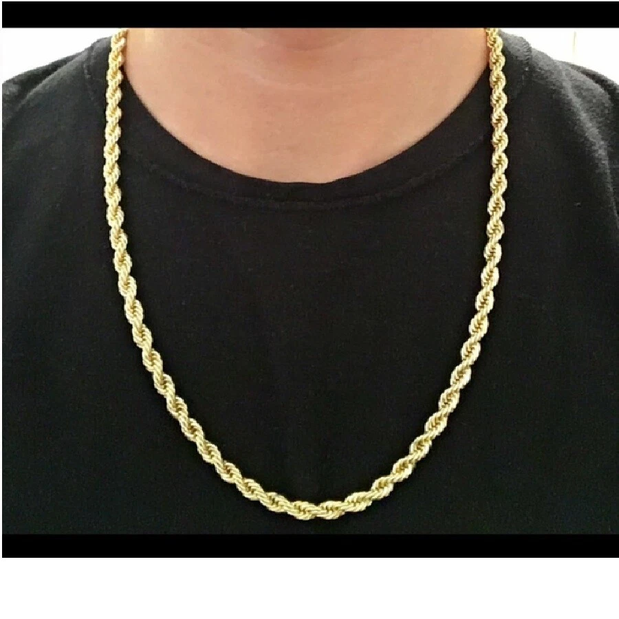 18K Yellow Gold Filled Tarnish-Free 4mm Heavy 24inch Italian Rope Chain  Necklace