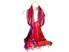 Cejon Rayon Scarf Brightly Colored Wide Stripes Braided Multicolored Fringe 78"