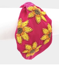 Yellow Pink Headband Sunflower Hot Pink Knot Hair Band Wide Knotted