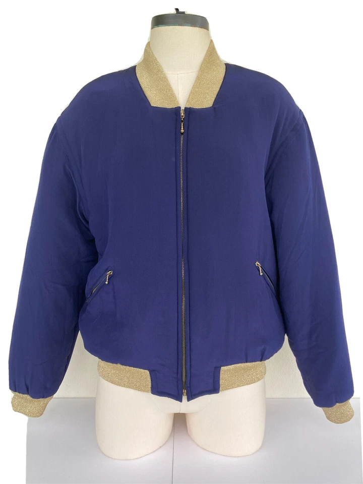 Chaqueta bordada August Silk para mujer talla pequeña azul vintage años 90 Foto 2 de 4