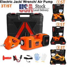 12V 3T/5T Electric Car Jack Floor Jack Lift+Impact Wrench Tire Inflator Pump USA
