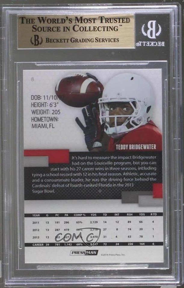 2014 Press Pass Blue Industry Summit /15 Teddy Bridgewater 8 BGS 9.5