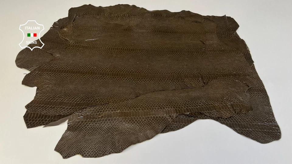 OLIVE ARMY GREEN SNAKE SHINY PRINT on Lambskin leather 5 skins 22sqf 0.5mm B5100 - Image 2 of 4