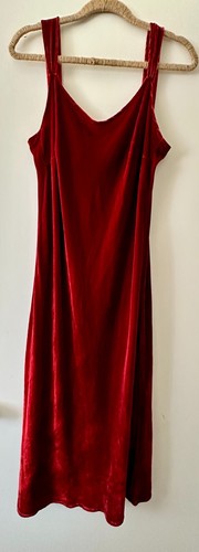 Bella Notte Apparel Nuovo con etichette Vintage Seta Rayon Velluto Rosso Abito Slip Vacanze L - Foto 3 di 5