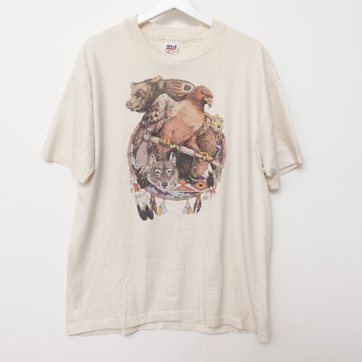 Vintage Dreamcatcher Nature T Shirt Size XL Single Stitch Wolf Eagle Made USA