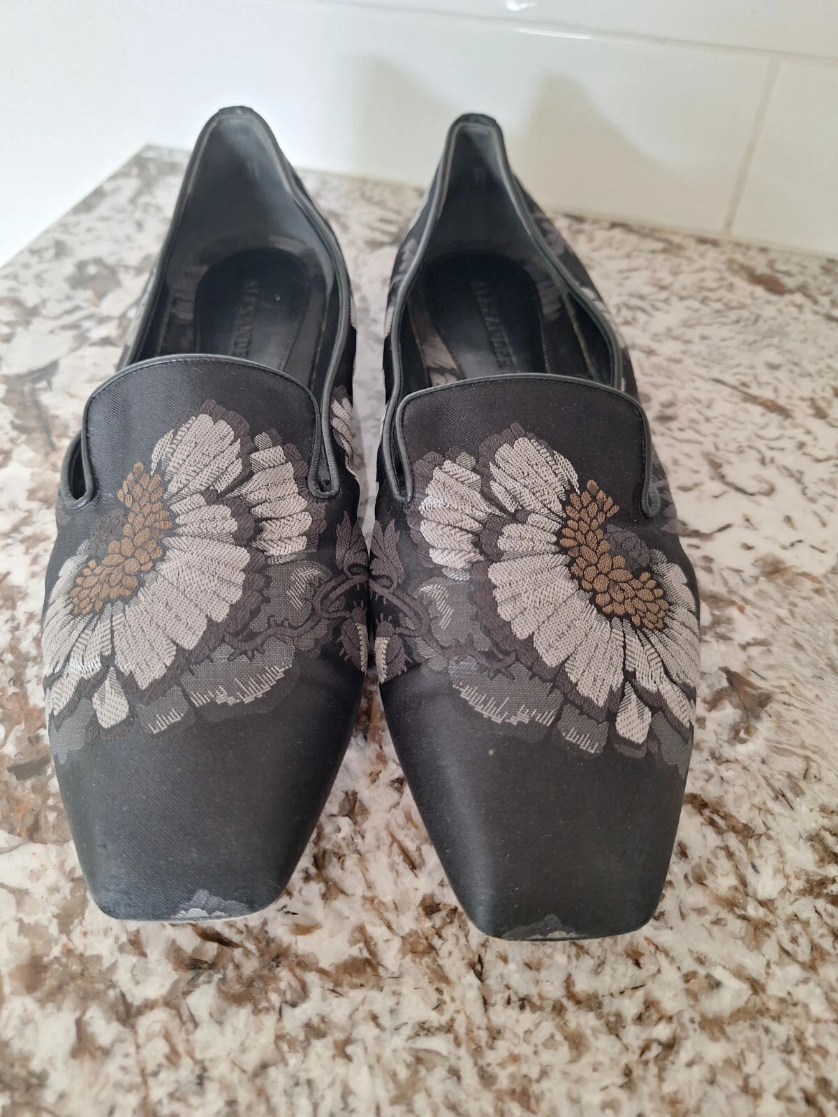 Mocassini ballerine Alexander McQueen seta nero stampa floreale taglia 39
