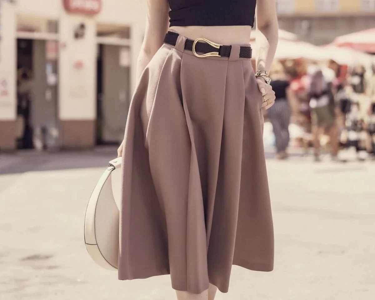 New Zara 119 Voluminous Midi High Waist Beige Pink Skirt Extra Small 2371 446