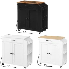 HOOBRO Kitchen Island w/Power Outlet Kitchen Storage Island Rolling Kitchen Cart