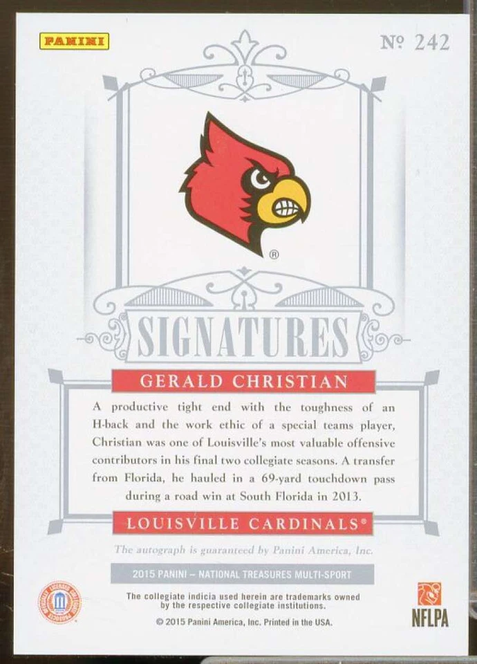 Gerald Christian AU 2015 Panini National Treasures Collegiate Multisport #242 - Image 2 of 2