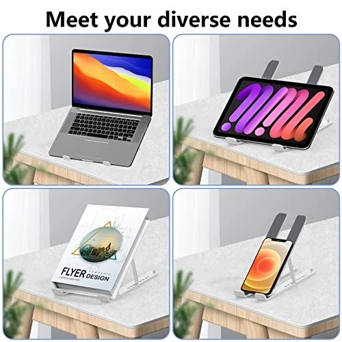 Adjustable Foldable White Laptop Stand for Desk Portable Riser