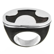 Dark Wood Contrast 925 Sterling Silver Ring