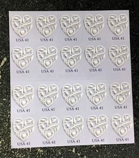 2007USA #4151 41c Love Wedding Hearts Purple - Booklet of 20  Mint  *SMALL FLAW*