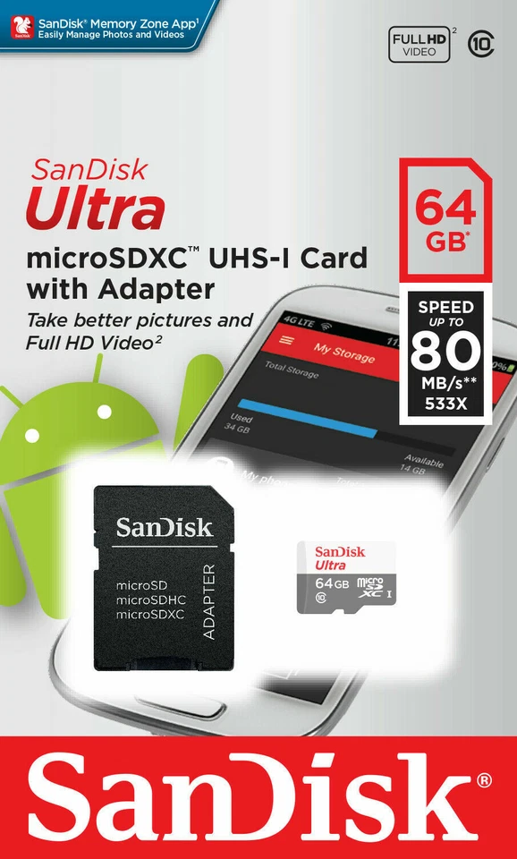 Tarjeta Micro SD SanDisk 16 GB 32 GB 64 GB 128 GB Clase 10 TF para teléfonos inteligentes y tabletas Foto 3 de 4