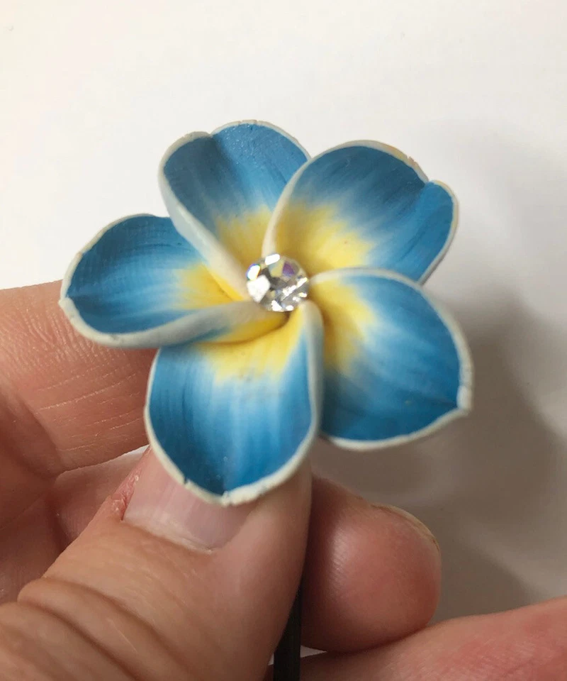 Pin Bobby Flor Negro Azul Amarillo Blanco con Flor Gema Transparente 2.5 pulgadas Largo Trópico Foto 4 de 4