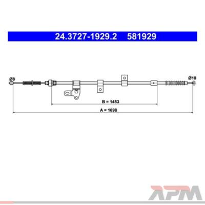 Cavo Freno A Mano ATE 24.3727-0177.2 Per Volkswagen Transporter IV (T4) | 2.5 TDI, 2.4 D, 1.9 TD | Sostituisce 7D0609701A, B, D, E, F