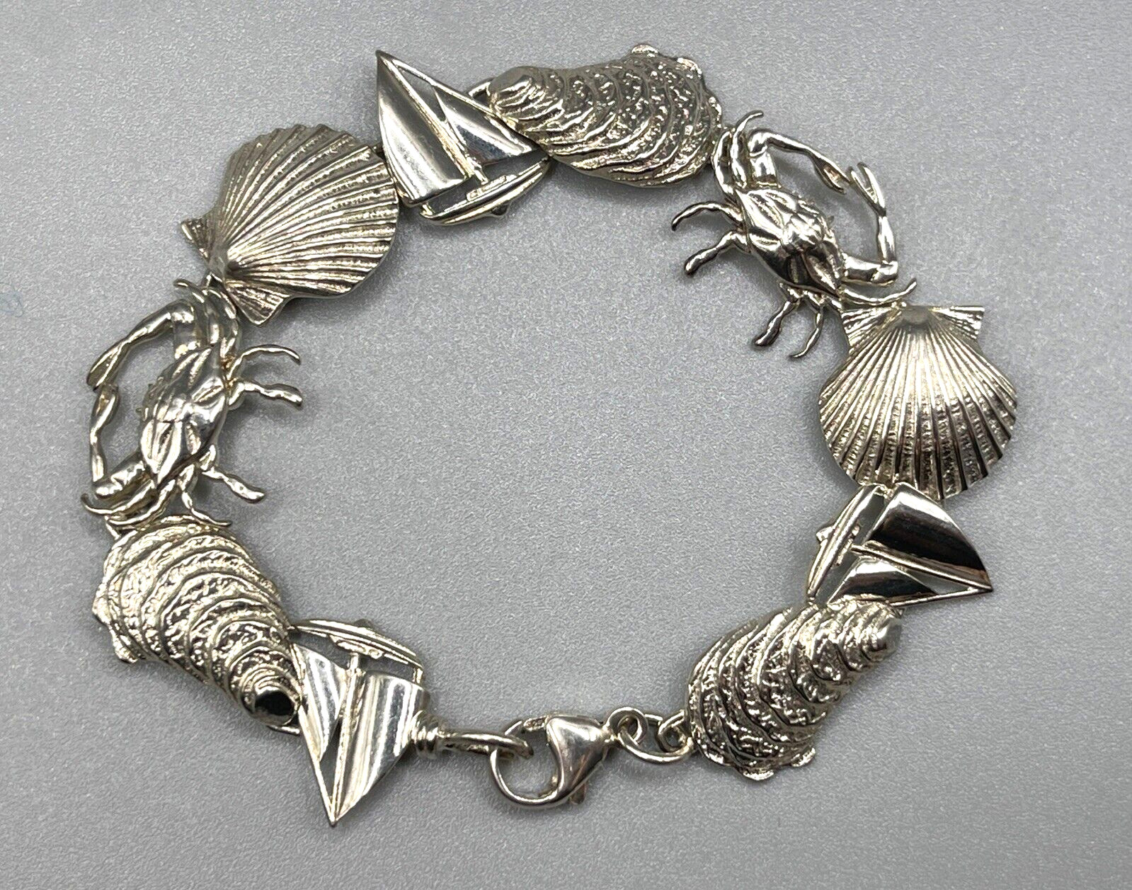 TOUCHO 925 Solid Sterling Silver Shell Sailboat C… - image 1