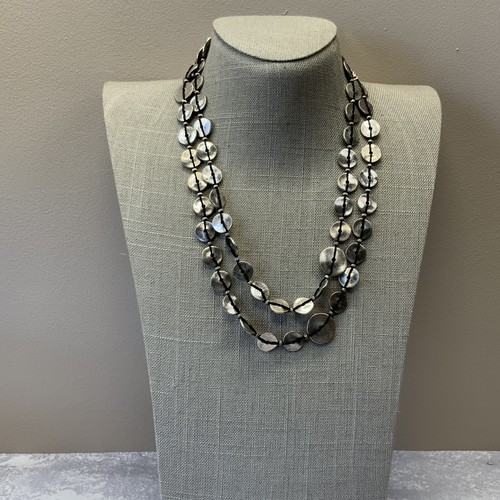 Chicos Amiya Long Necklace Stacked Metallic Discs with Silver Accents $69 Chicos Amiya Long Necklace Stacked Metallic Discs with Silver Accents $69