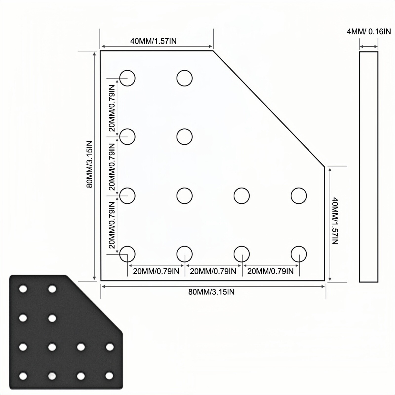 8pcs 12 Hole Aluminum L 90° Joining Plate Connectors For 2040 Aluminum Extrusion