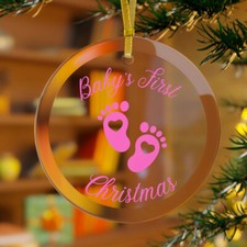 Glass Ornament: Baby's First Christmas Pink 