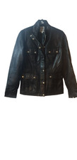 Etam Black Leather Vintage Barbour Style Black Leather Jacket Size 10