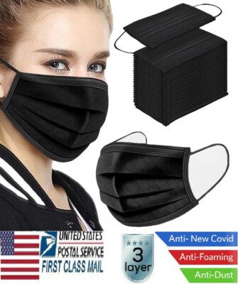 Mascaras Desechables Para La Cara Contra Bacterias Mascarillas 50 Pc Black Negro