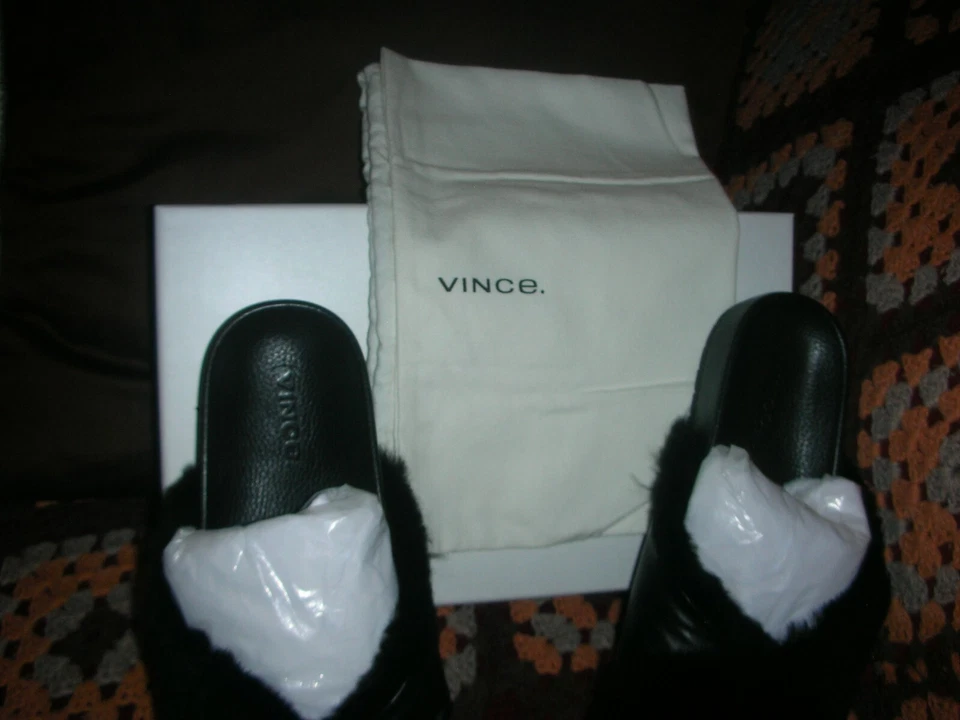 Vince 黑色皮草 Garrison 皮革拖鞋 7 码 — 第 2/4 张图片