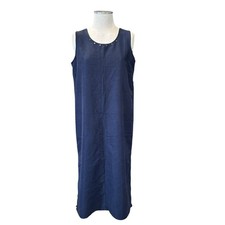 Navy Sleeveless Midi Dress Women M Minimalist Rayon Blend 90s Casual Cottage