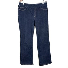 Chico  s Denim Pull-On Slim Boot-Cut Jeans Women  s Size 14 Dark Wash Stretch